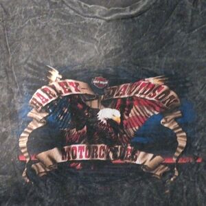 Harley-Davidson Black Tee with Red and Blue Eagle Graphic